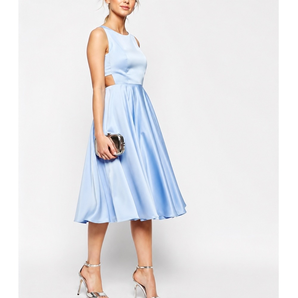 Ted Baker Lyxa Cutout Midi Dress Blue Fit and Flare Cocktail Party